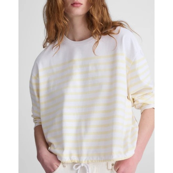 Madewell Tops - Madewell The Tie-Waist Tee Allday Jersey NZ385 Yellow Stripe Long Sleeve XL